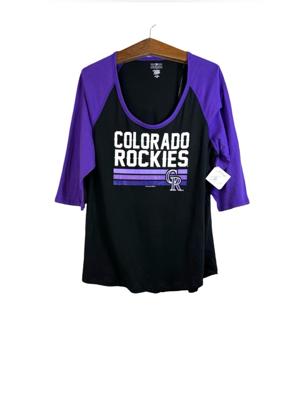 Colorado Rockies Women’s Black Purple Raglan 3/4 Sleeve T-Shirt Size XXL NWT